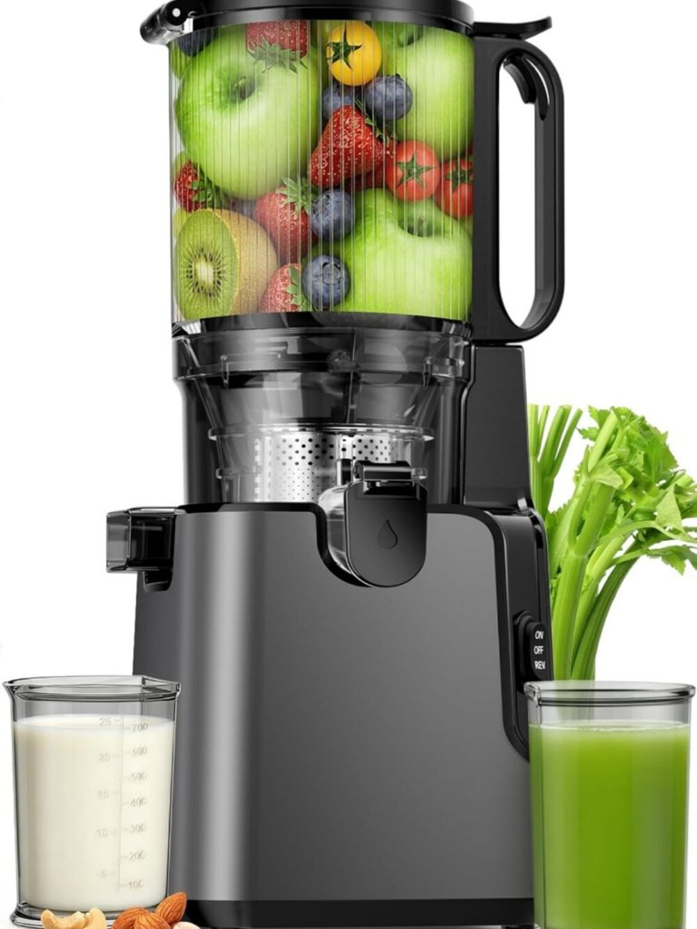 YPONE Juicer Machines 2-in-1 Cold Press Juicer Easy to Clean Titanium gray
